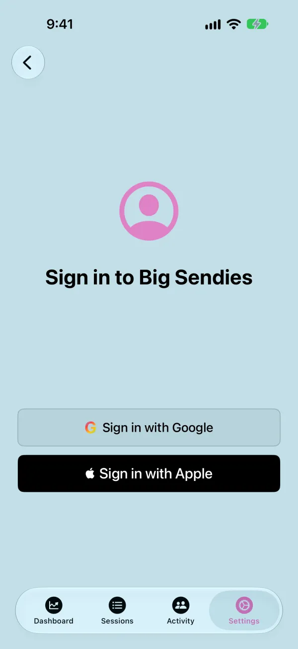 Sign-in screen with Sign in with Apple and Sign in with Google buttons