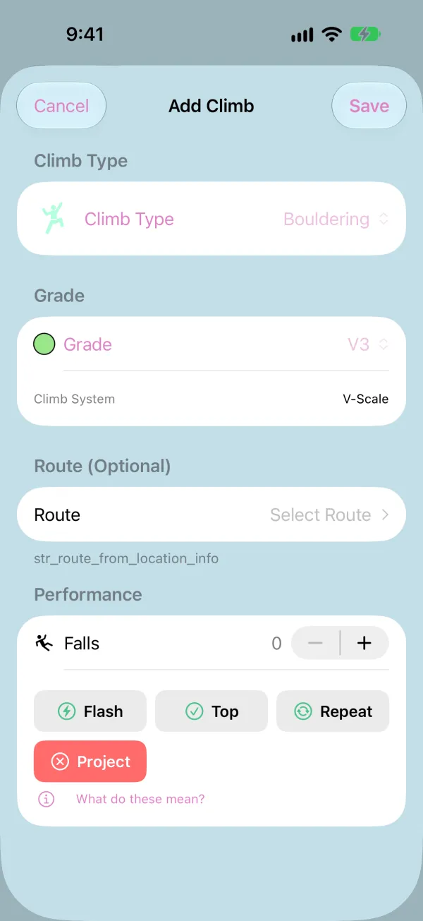 Add Climb sheet with the grade set to V3