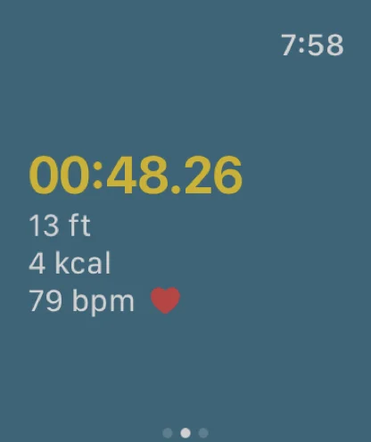Apple Watch live climb timer showing height, calories, and heart rate